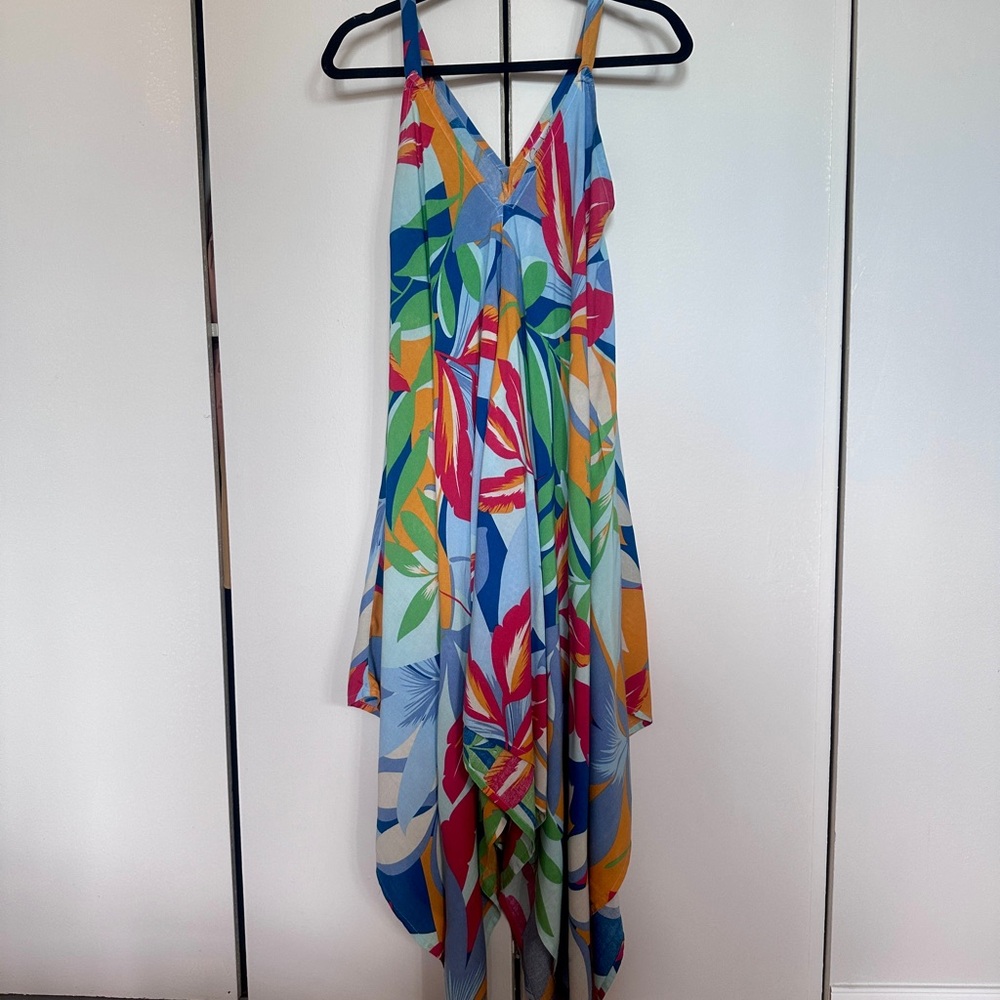 GOA Beachwear by Japna Blue Tropical Maxi Cover Up Dress XS Resort Wear Beachy